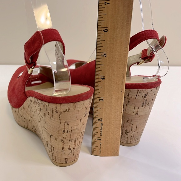 Stuart Weitzman Women’s Rinna Red Suede Slingback Cork Wedge Heels, Size 9M - Picture 3 of 10